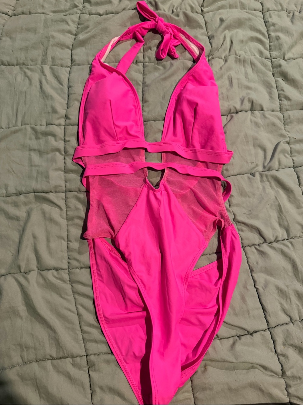 SHEIN Hot Pink Cutout Mesh One-Piece Swimsuit